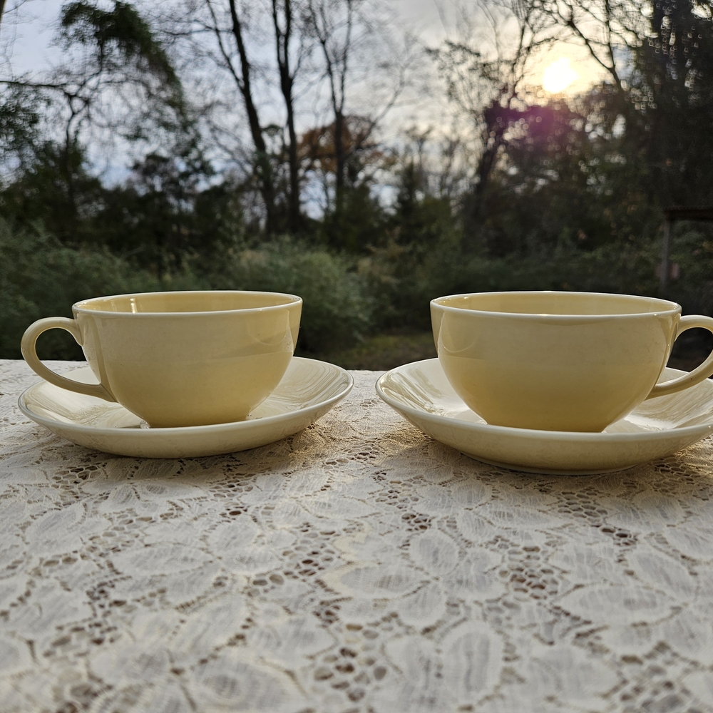 Two Swedish Yellow Teacup and Saucer Sets Gustafsberg Sweden Bone China